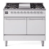 ILVE 40-Inch Nostalgie II Propane Gas Dual Fuel Range with 6 Burners, Griddle and Solid Door Oven in White with Chrome Trim (UPD40FQNMPWHCLP)