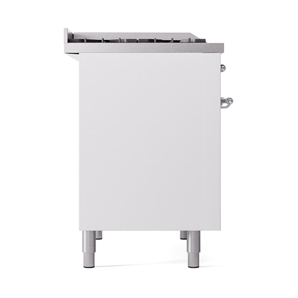 ILVE 40-Inch Nostalgie II Propane Gas Dual Fuel Range with 6 Burners, Griddle and Solid Door Oven in White with Chrome Trim (UPD40FQNMPWHCLP)