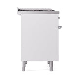 ILVE 40-Inch Nostalgie II Propane Gas Dual Fuel Range with 6 Burners, Griddle and Solid Door Oven in White with Chrome Trim (UPD40FQNMPWHCLP)