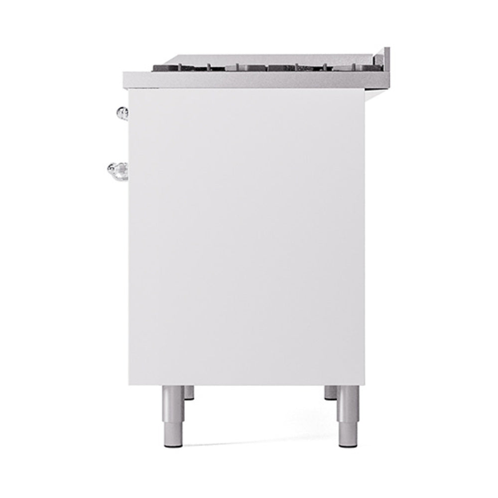 ILVE 40-Inch Nostalgie II Propane Gas Dual Fuel Range with 6 Burners, Griddle and Solid Door Oven in White with Chrome Trim (UPD40FQNMPWHCLP)