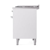 ILVE 40-Inch Nostalgie II Propane Gas Dual Fuel Range with 6 Burners, Griddle and Solid Door Oven in White with Chrome Trim (UPD40FQNMPWHCLP)