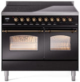 ILVE Nostalgie II 40-Inch Freestanding Electric Induction Range in Glossy Black with Bronze Trim (UPDI406NMPBKB)