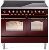 ILVE Nostalgie II 40-Inch Freestanding Electric Induction Range in Burgundy with Bronze Trim (UPDI406NMPBUB)