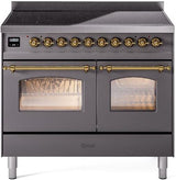 ILVE Nostalgie II 40-Inch Freestanding Electric Induction Range in Matte Graphite with Brass Trim (UPDI406NMPMGG)