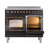 ILVE 40-Inch Nostalgie II Noblesse Induction Range with Triple Glass Door in Glossy Black with Bronze Trim (UNDI406NMPBKB)