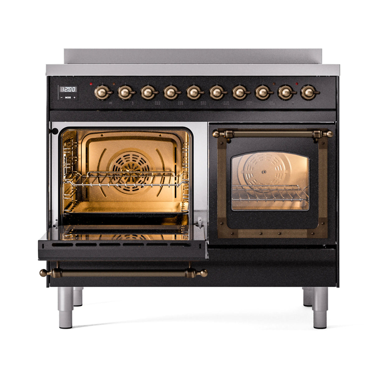 ILVE 40-Inch Nostalgie II Noblesse Induction Range with Triple Glass Door in Glossy Black with Bronze Trim (UNDI406NMPBKB)