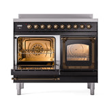 ILVE 40-Inch Nostalgie II Noblesse Induction Range with Triple Glass Door in Glossy Black with Bronze Trim (UNDI406NMPBKB)