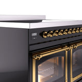 ILVE 40-Inch Nostalgie II Noblesse Induction Range with Triple Glass Door in Glossy Black with Brass Trim (UNDI406NMPBKG)