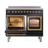 ILVE 40-Inch Nostalgie II Noblesse Induction Range with Triple Glass Door in Glossy Black with Brass Trim (UNDI406NMPBKG)