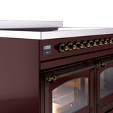 ILVE 40-Inch Nostalgie II Noblesse Induction Range with Triple Glass Door in Burgundy with Bronze Trim (UNDI406NMPBUB)