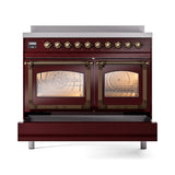 ILVE 40-Inch Nostalgie II Noblesse Induction Range with Triple Glass Door in Burgundy with Bronze Trim (UNDI406NMPBUB)