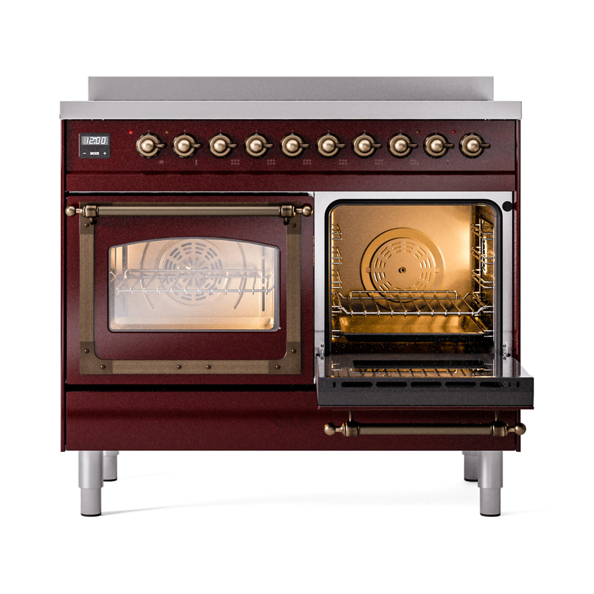 ILVE 40-Inch Nostalgie II Noblesse Induction Range with Triple Glass Door in Burgundy with Bronze Trim (UNDI406NMPBUB)