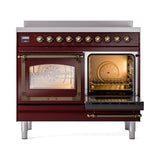 ILVE 40-Inch Nostalgie II Noblesse Induction Range with Triple Glass Door in Burgundy with Bronze Trim (UNDI406NMPBUB)