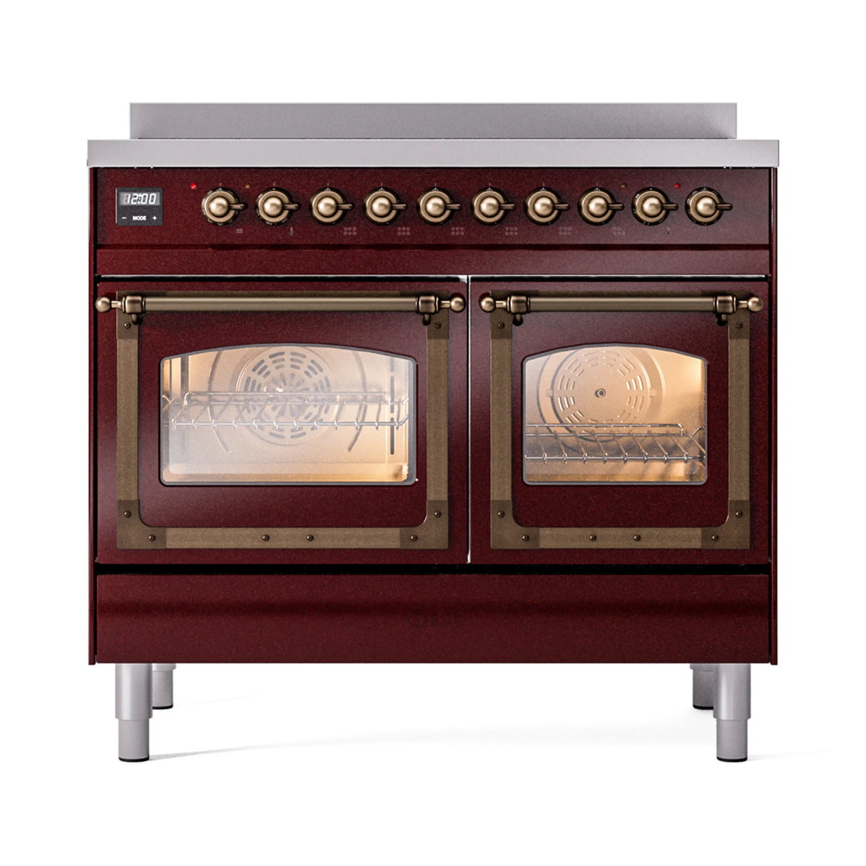 ILVE 40-Inch Nostalgie II Noblesse Induction Range with Triple Glass Door in Burgundy with Bronze Trim (UNDI406NMPBUB)