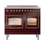 ILVE 40-Inch Nostalgie II Noblesse Induction Range with Triple Glass Door in Burgundy with Bronze Trim (UNDI406NMPBUB)