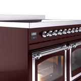 ILVE 40-Inch Nostalgie II Noblesse Induction Range with Triple Glass Door in Burgundy with Chrome Trim (UNDI406NMPBUC)