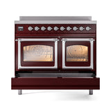 ILVE 40-Inch Nostalgie II Noblesse Induction Range with Triple Glass Door in Burgundy with Chrome Trim (UNDI406NMPBUC)