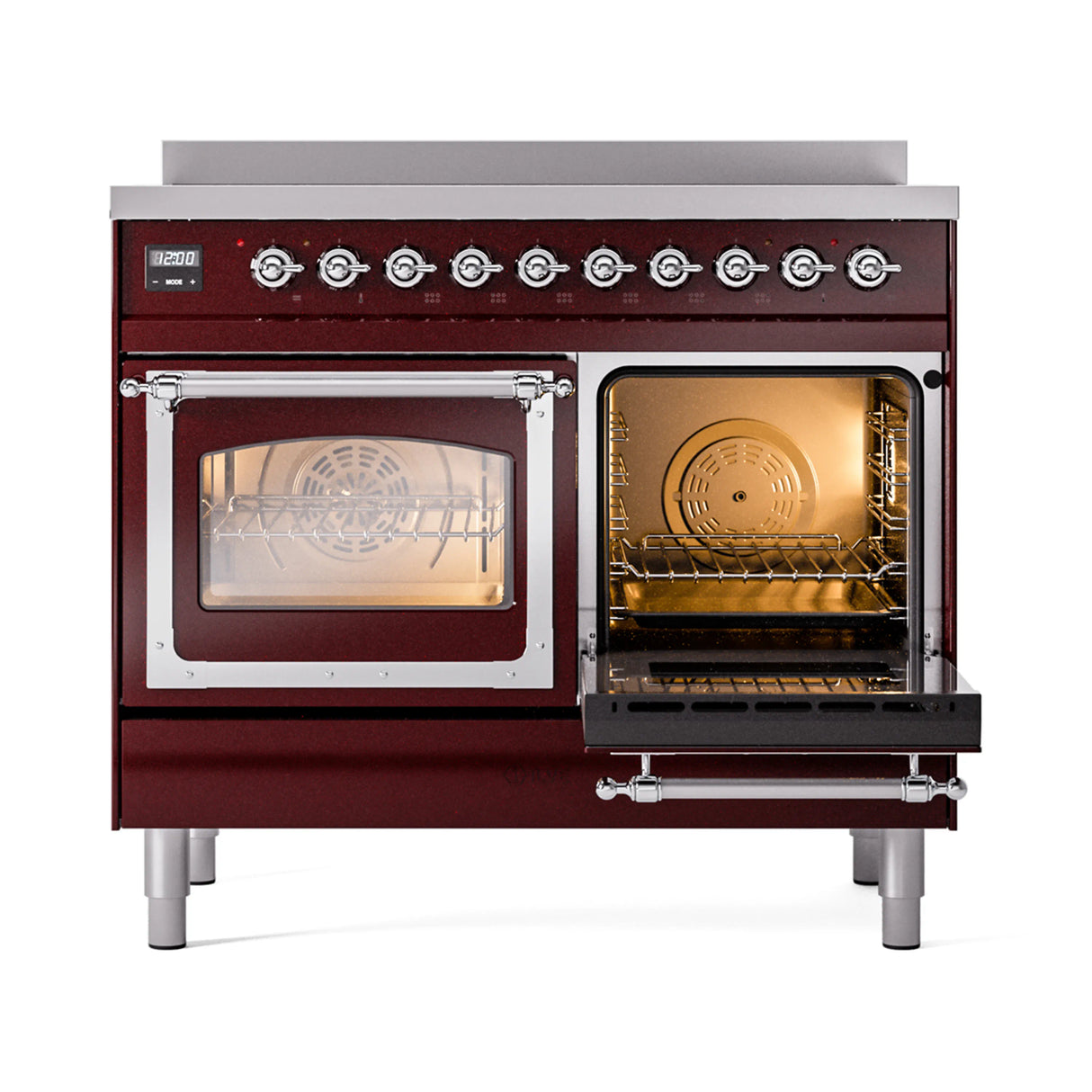 ILVE 40-Inch Nostalgie II Noblesse Induction Range with Triple Glass Door in Burgundy with Chrome Trim (UNDI406NMPBUC)
