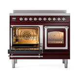 ILVE 40-Inch Nostalgie II Noblesse Induction Range with Triple Glass Door in Burgundy with Chrome Trim (UNDI406NMPBUC)