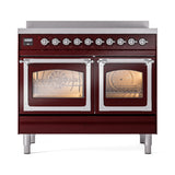 ILVE 40-Inch Nostalgie II Noblesse Induction Range with Triple Glass Door in Burgundy with Chrome Trim (UNDI406NMPBUC)