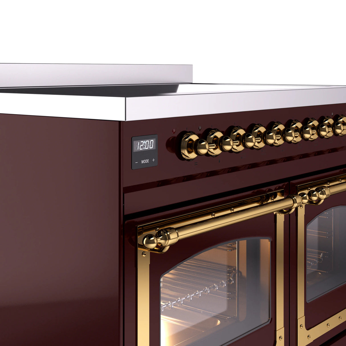 ILVE 40-Inch Nostalgie II Noblesse Induction Range with Triple Glass Door in Burgundy with Brass Trim (UNDI406NMPBUG)
