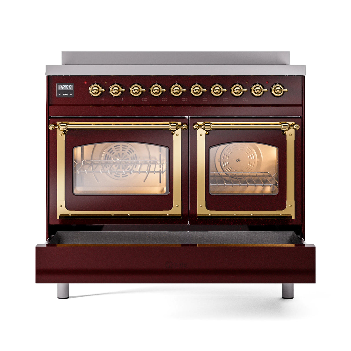 ILVE 40-Inch Nostalgie II Noblesse Induction Range with Triple Glass Door in Burgundy with Brass Trim (UNDI406NMPBUG)