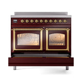 ILVE 40-Inch Nostalgie II Noblesse Induction Range with Triple Glass Door in Burgundy with Brass Trim (UNDI406NMPBUG)