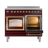 ILVE 40-Inch Nostalgie II Noblesse Induction Range with Triple Glass Door in Burgundy with Brass Trim (UNDI406NMPBUG)