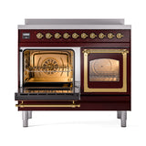 ILVE 40-Inch Nostalgie II Noblesse Induction Range with Triple Glass Door in Burgundy with Brass Trim (UNDI406NMPBUG)