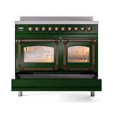 ILVE 40-Inch Nostalgie II Noblesse Induction Range with Triple Glass Door in Emerald Green  with Bronze Trim (UNDI406NMPEGB)