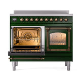 ILVE 40-Inch Nostalgie II Noblesse Induction Range with Triple Glass Door in Emerald Green  with Bronze Trim (UNDI406NMPEGB)