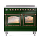 ILVE 40-Inch Nostalgie II Noblesse Induction Range with Triple Glass Door in Emerald Green  with Bronze Trim (UNDI406NMPEGB)