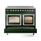 ILVE 40-Inch Nostalgie II Noblesse Induction Range with Triple Glass Door in Emerald Green with Chrome Trim (UNDI406NMPEGC)