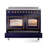 ILVE 40-Inch Nostalgie II Noblesse Induction Range with Triple Glass Door in Midnight Blue with Bronze Trim (UNDI406NMPMBB)