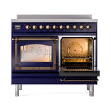 ILVE 40-Inch Nostalgie II Noblesse Induction Range with Triple Glass Door in Midnight Blue with Bronze Trim (UNDI406NMPMBB)