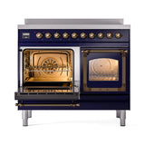 ILVE 40-Inch Nostalgie II Noblesse Induction Range with Triple Glass Door in Midnight Blue with Bronze Trim (UNDI406NMPMBB)