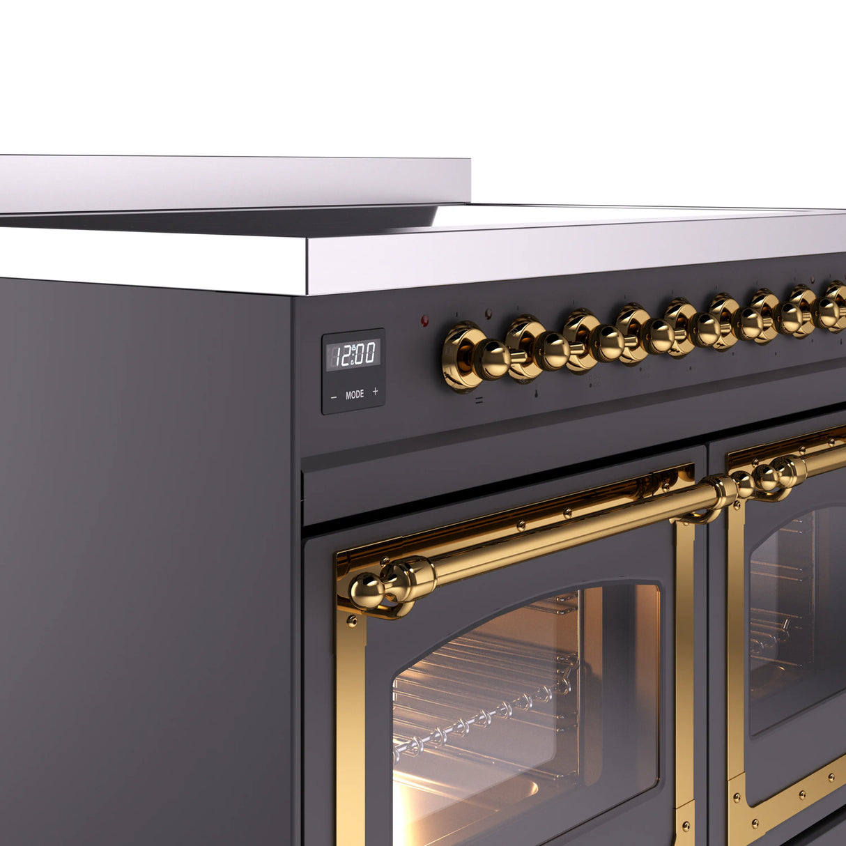 ILVE 40-Inch Nostalgie II Noblesse Induction Range with Triple Glass Door in Matte Graphite with Brass Trim (UNDI406NMPMGG)