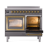 ILVE 40-Inch Nostalgie II Noblesse Induction Range with Triple Glass Door in Matte Graphite with Brass Trim (UNDI406NMPMGG)