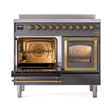ILVE 40-Inch Nostalgie II Noblesse Induction Range with Triple Glass Door in Matte Graphite with Brass Trim (UNDI406NMPMGG)