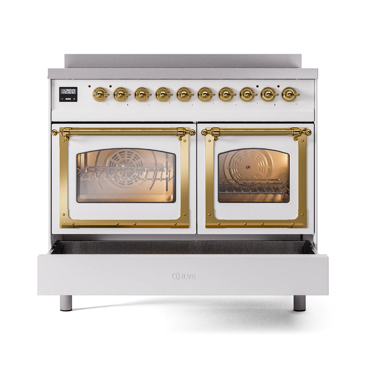 ILVE 40-Inch Nostalgie II Noblesse Induction Range with Triple Glass Door in White with Brass Trim (UNDI406NMPWHG)