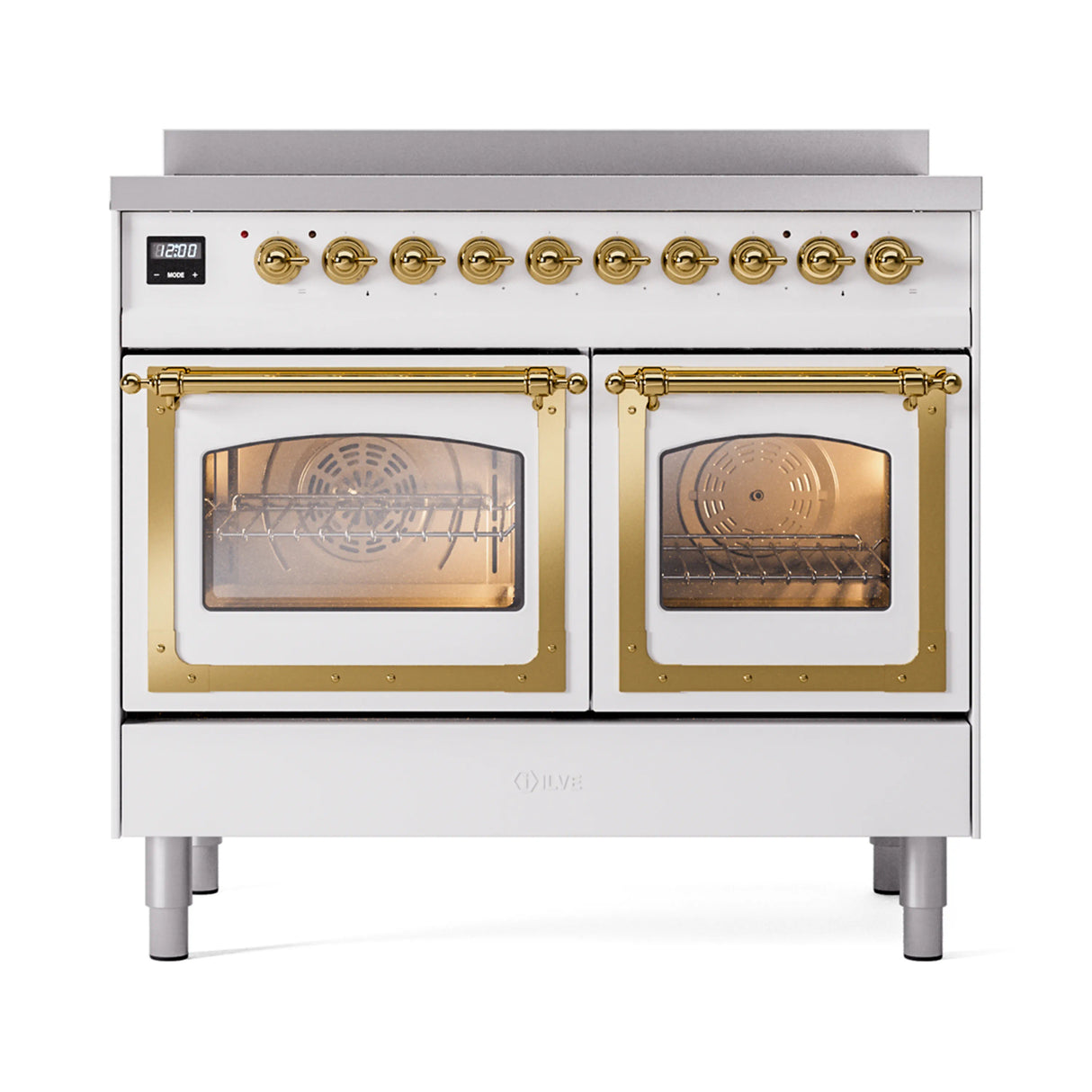 ILVE 40-Inch Nostalgie II Noblesse Induction Range with Triple Glass Door in White with Brass Trim (UNDI406NMPWHG)