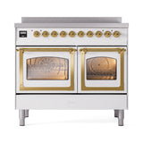 ILVE 40-Inch Nostalgie II Noblesse Induction Range with Triple Glass Door in White with Brass Trim (UNDI406NMPWHG)