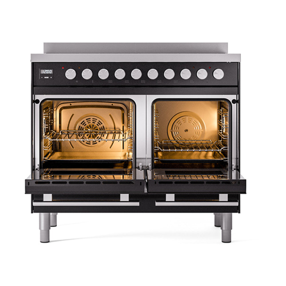 ILVE 40-Inch Professional Plus II Induction Range with Solid Door Oven in Glossy Black (UPDI406QMPBK)