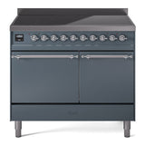 ILVE 40-Inch Nostalgie II Induction Range with Solid Door Oven in Blue Grey with Chrome Trim (UPDI406QNMPBGC)