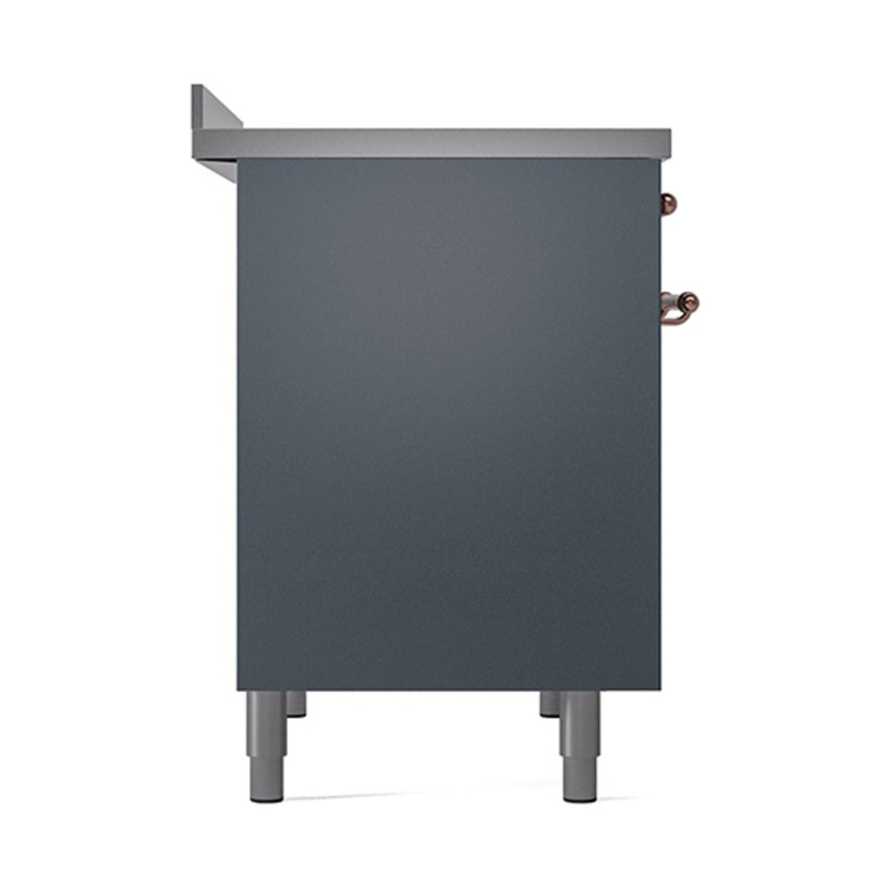 ILVE 40-Inch Nostalgie II Induction Range with Solid Door Oven in Blue Grey with Copper Trim (UPDI406QNMPBGP)