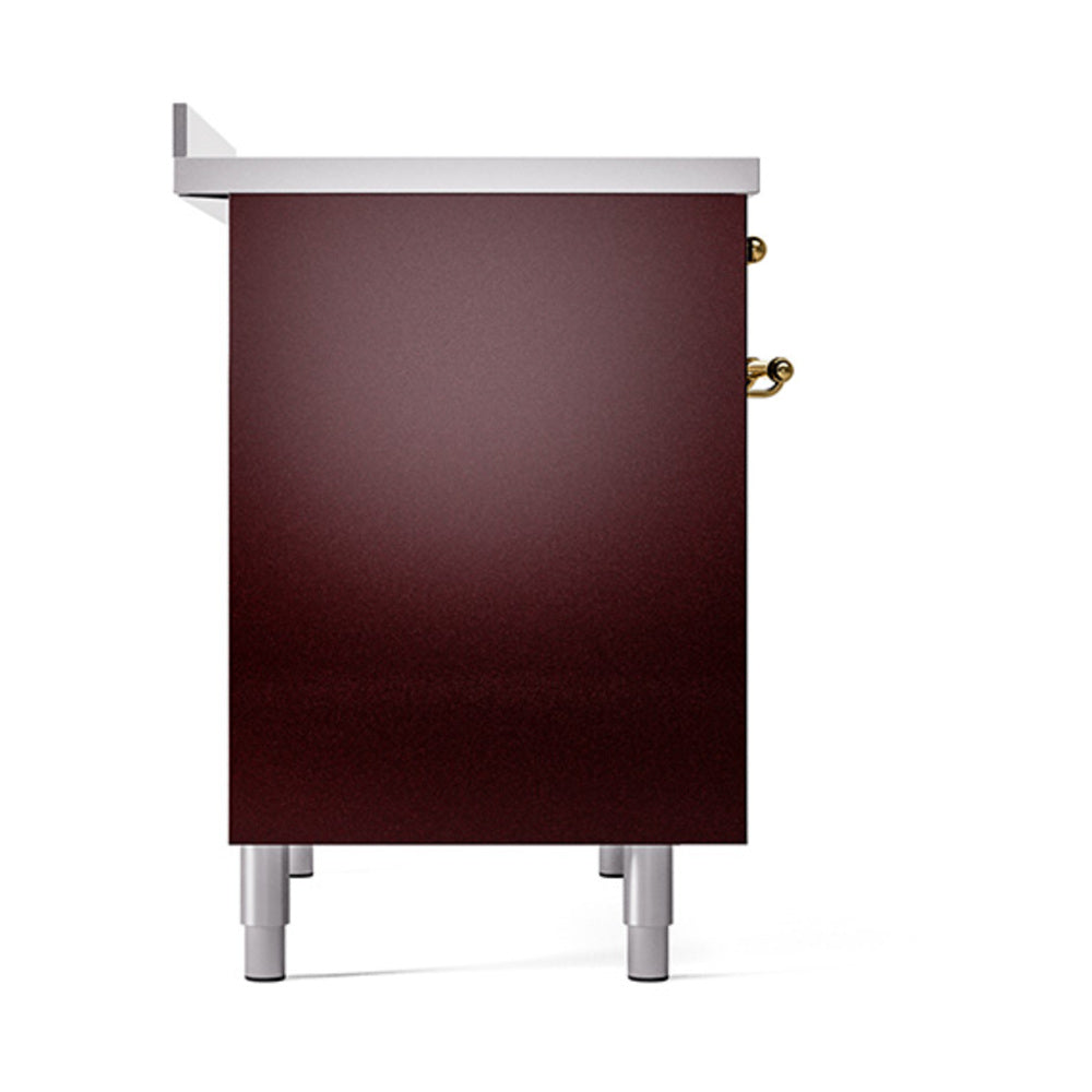 ILVE 40-Inch Nostalgie II Induction Range with Solid Door Oven in Burgundy with Brass Trim (UPDI406QNMPBUG)