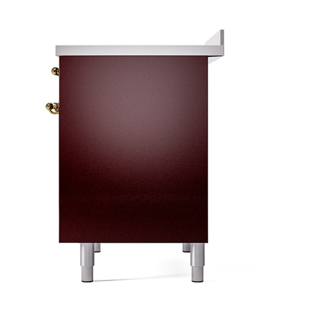 ILVE 40-Inch Nostalgie II Induction Range with Solid Door Oven in Burgundy with Brass Trim (UPDI406QNMPBUG)