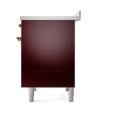 ILVE 40-Inch Nostalgie II Induction Range with Solid Door Oven in Burgundy with Brass Trim (UPDI406QNMPBUG)