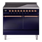 ILVE 40-Inch Nostalgie II Induction Range with Solid Door Oven in Midnight Blue with Copper Trim (UPDI406QNMPMBP)