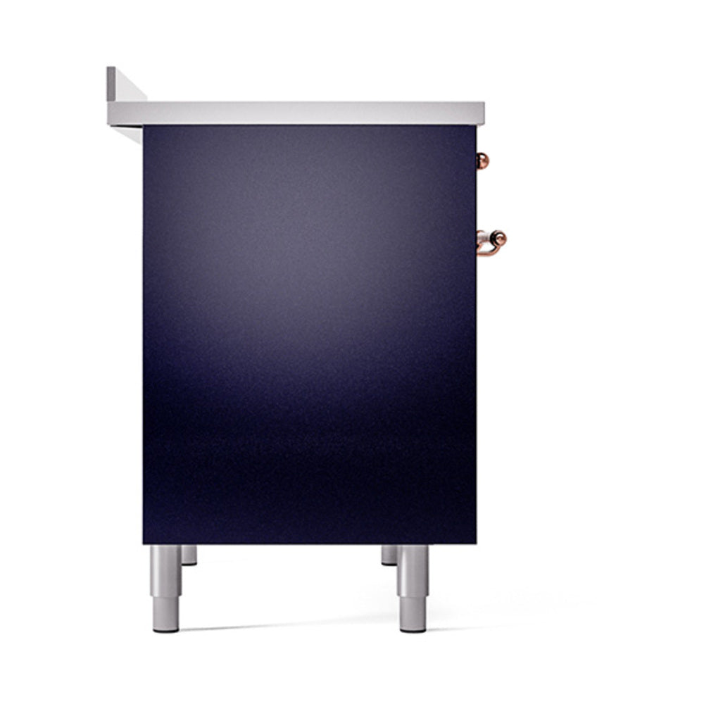 ILVE 40-Inch Nostalgie II Induction Range with Solid Door Oven in Midnight Blue with Copper Trim (UPDI406QNMPMBP)